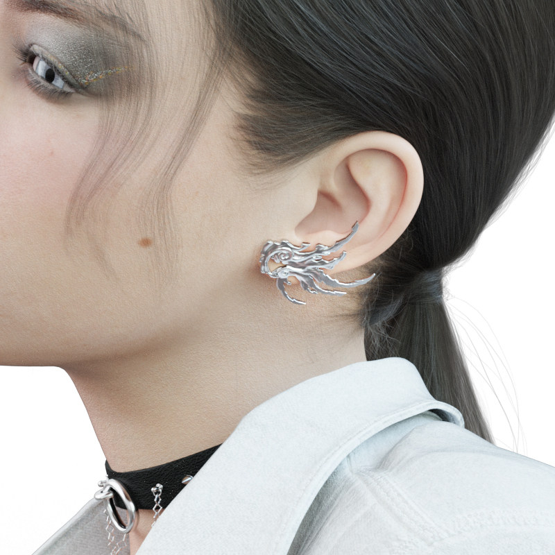 化外亚比耳环耳饰朋克感国高级新款原创海浪耳钉
