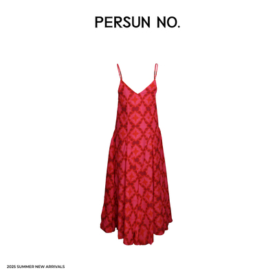 PERSUN2025新款瑰粉碎花吊带连衣裙轻奢女装