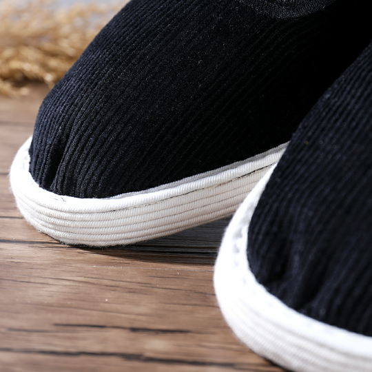 布鞋手工黑色条绒松紧带套脚款式男士居家开车布鞋