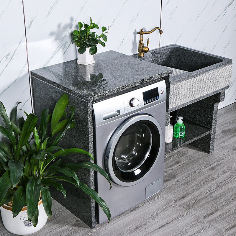 洗衣花岗岩亮光石头水槽阳台洗衣机一体石材室外盆台一体成型式台盆