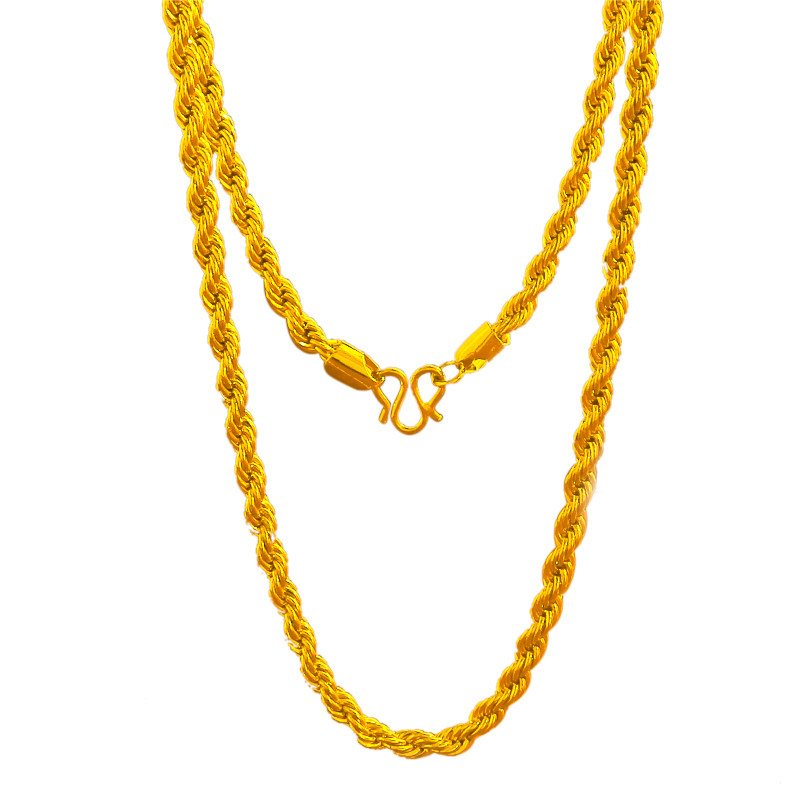 锁骨朋友饰品金色纯金链条黄金情侣链子沙金项链