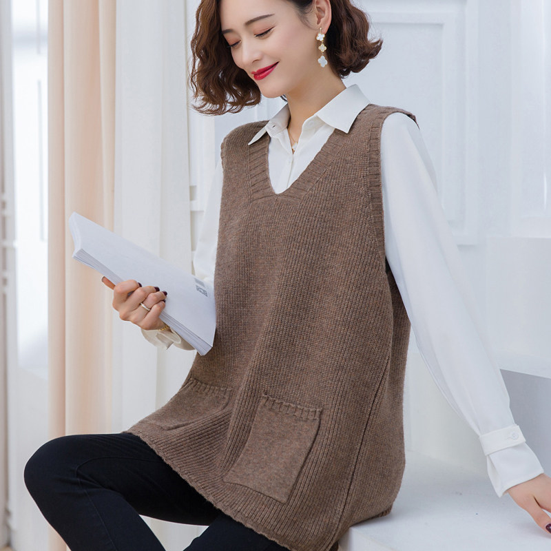 胖mm春秋针织马甲背心女中长款宽松大码坎肩外搭v领无袖毛衣薄款