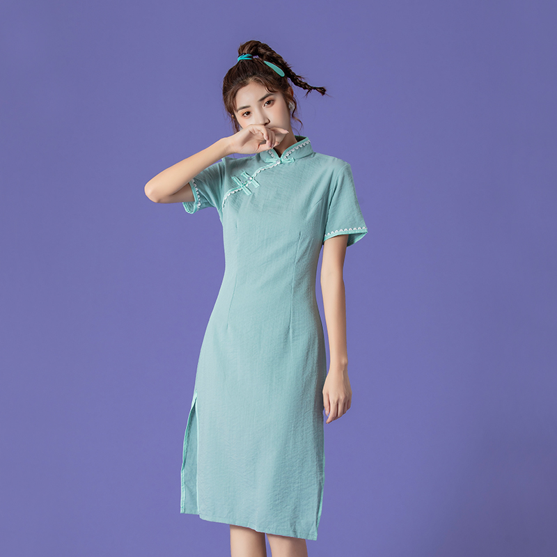 旗袍年轻少女民国国风2020夏季新款复古清新旗袍
