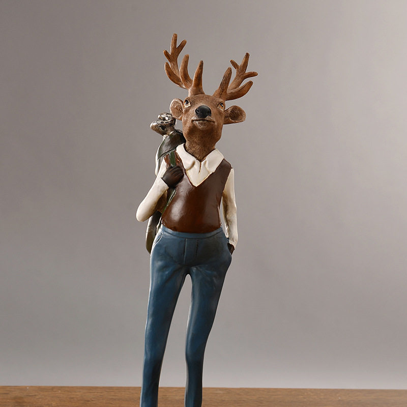 抖音新款美式乡村背包麋鹿先生家居装饰摆件树脂工艺品橱窗软装摆