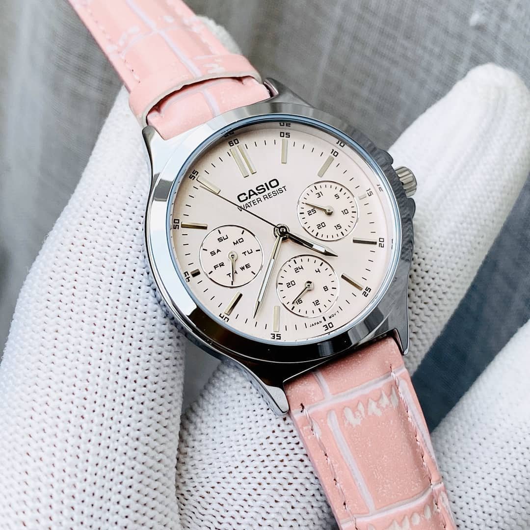 粉粉的casio卡西欧手表女简约ins石英皮带潮流表ltpv300l4a