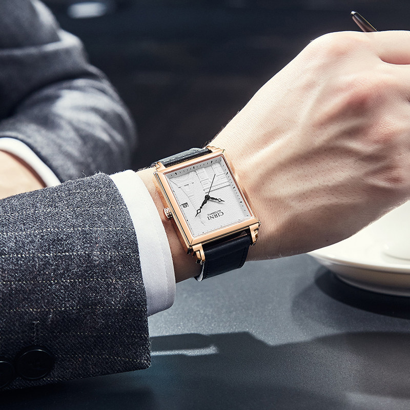 西亚尼长方形正品品牌手表男士机械表全自动真皮皮带国产腕表