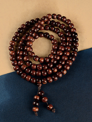 海南黄花梨手串108颗老型桶珠老料虎皮佛珠女款手链