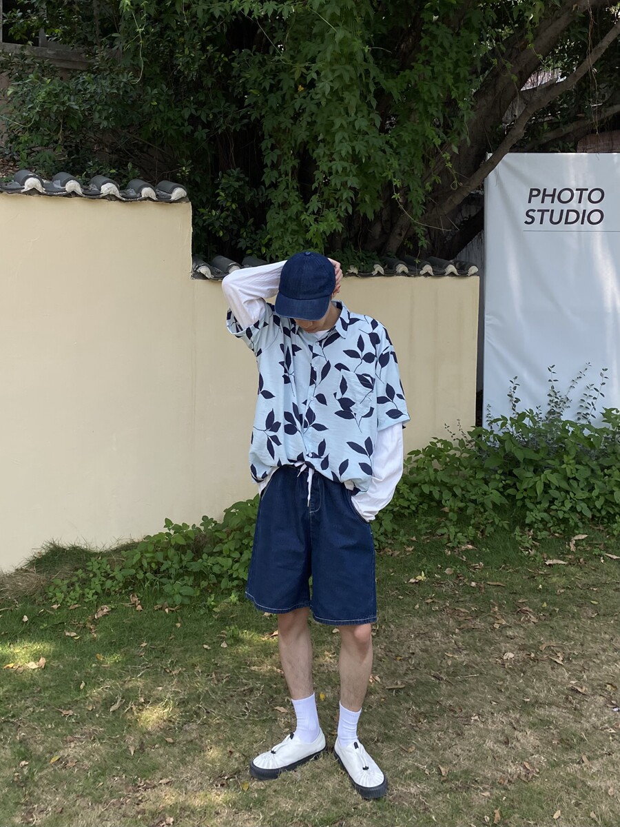 longroad2022夏季薄款休闲短裤复古百搭水洗松紧抽绳牛仔裤