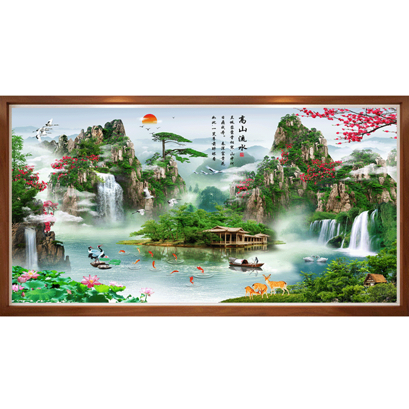 线绣十字绣2020新款客厅风景山水画手工流水生财十字绣套件