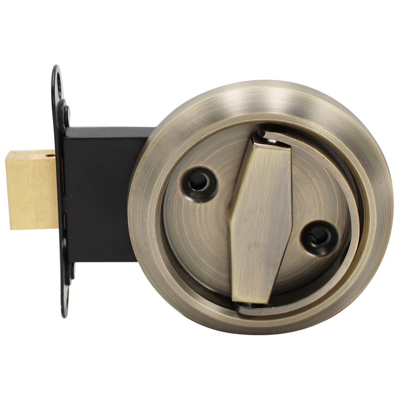 隐形门锁房门单面圆形锁暗藏式拉环插销黑色机械门锁