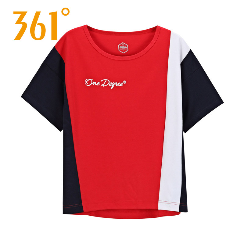 361 degree women's clothing 2020 summer round neck versatile casual T-shirt women's patchwork color contrast pure cotton T-shirt women's casual versatile