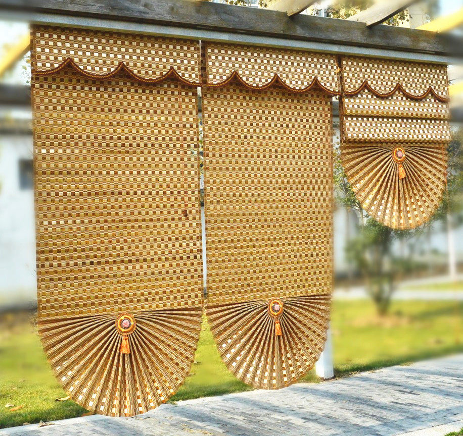 竹帘日式卷帘遮阳扇形升降折叠罗马饭店茶楼卷帘