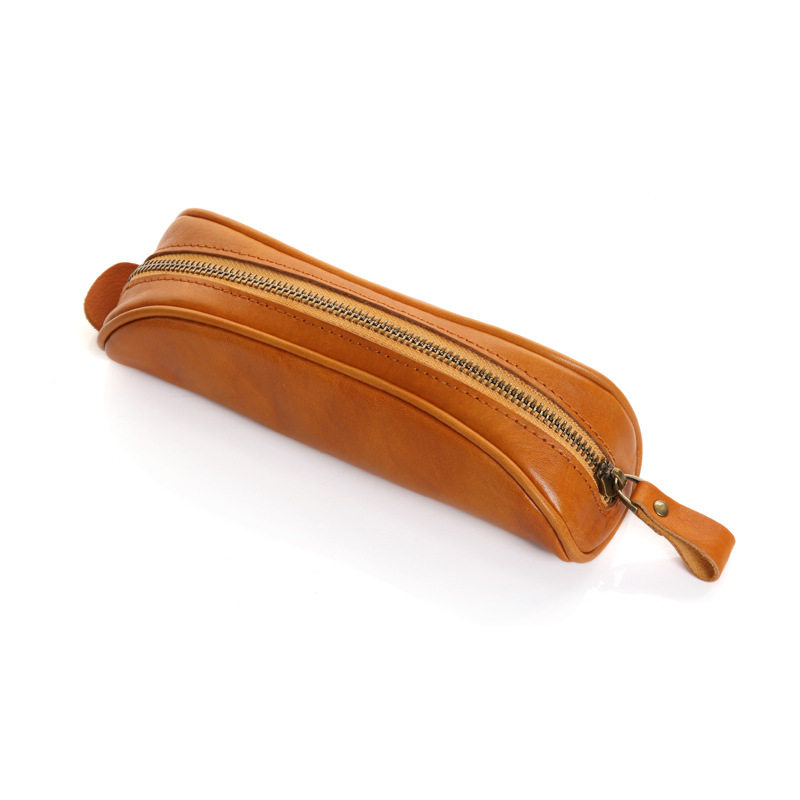 刻字日系真皮拉链笔袋大容量植鞣牛皮收纳文具笔袋