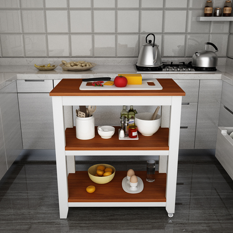 厨房实木切菜桌切菜台家用储物桌厨房操作台料理台微波炉架可定制