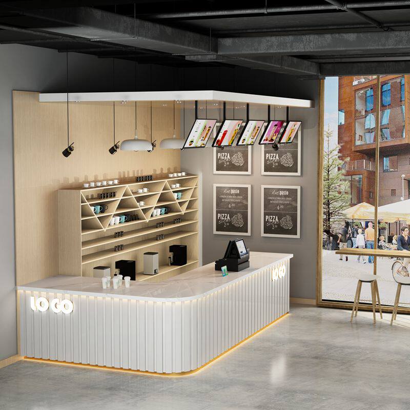 奶茶茶店吧台水吧酒吧弧形收银台商用店铺咖啡收银台