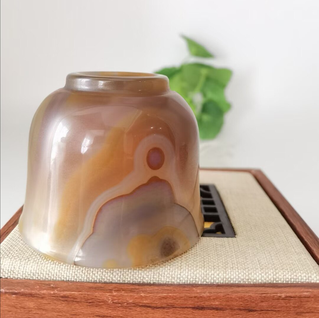阜新金果玛瑙天然玉髓高档象形太阳茶杯酒杯摆件