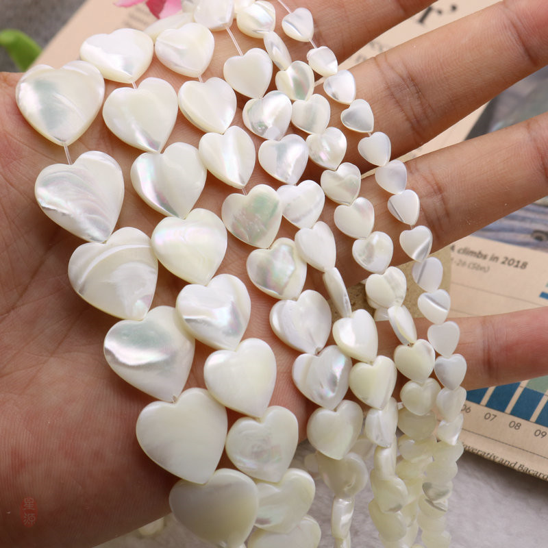 纯天然直孔白色贝壳心形马蹄双面爱心diy耳饰其他diy饰品配件