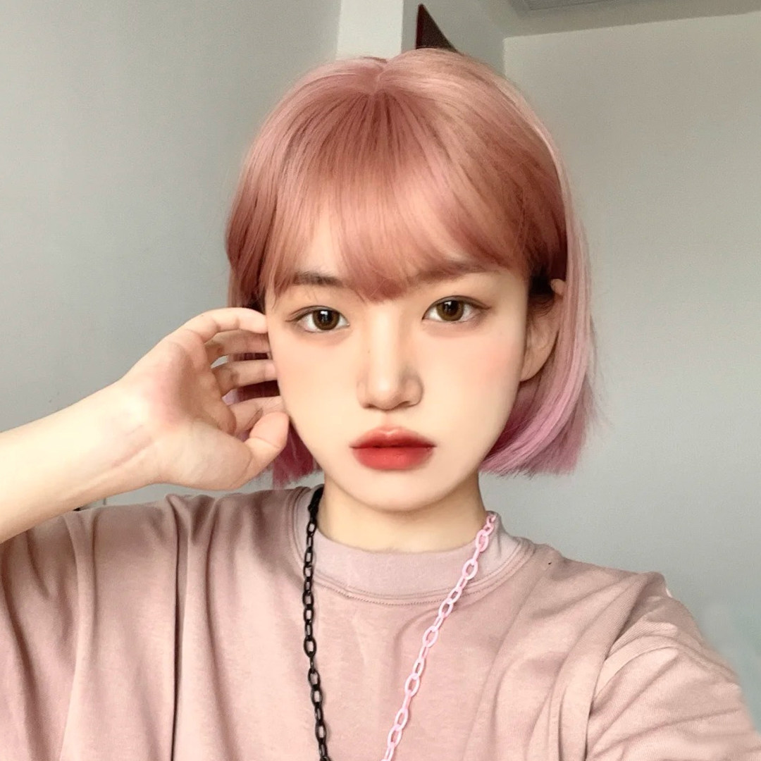 假发bobo自然少女jk头日学生短发减龄粉色整顶假发
