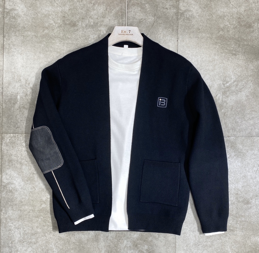 2022春季青年男士休闲拼接新款刺绣韩版修身潮牌外套B字针织开衫