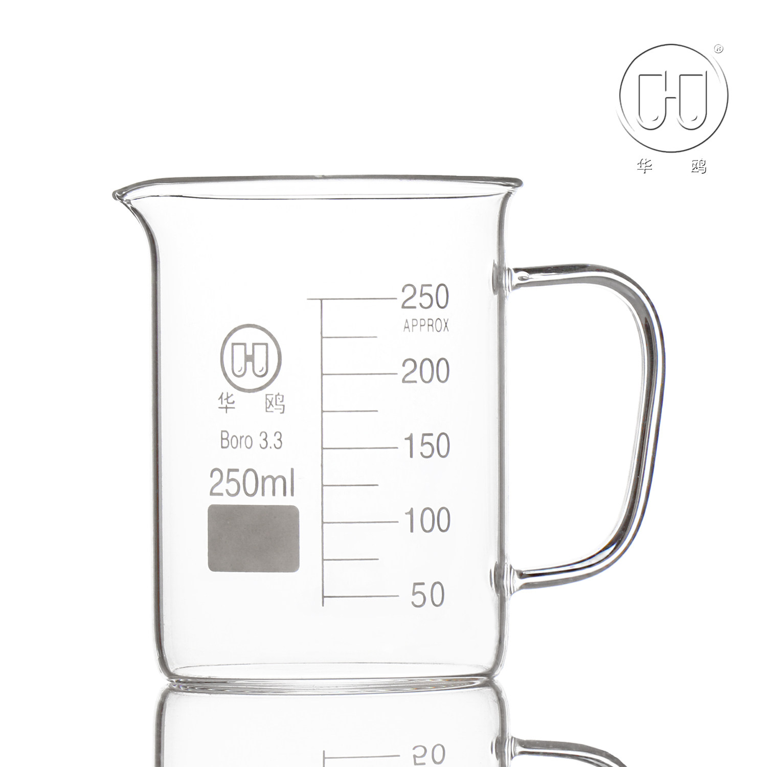 华鸥玻璃手柄烧杯刻度水杯耐高温火烧泡茶实验仪器烧杯