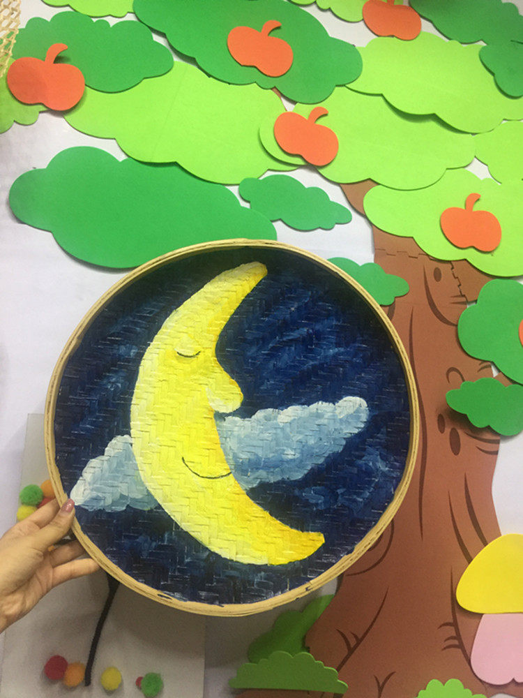 装饰绘画竹匾幼儿园走廊教室手绘手工竹编圆框竹编
