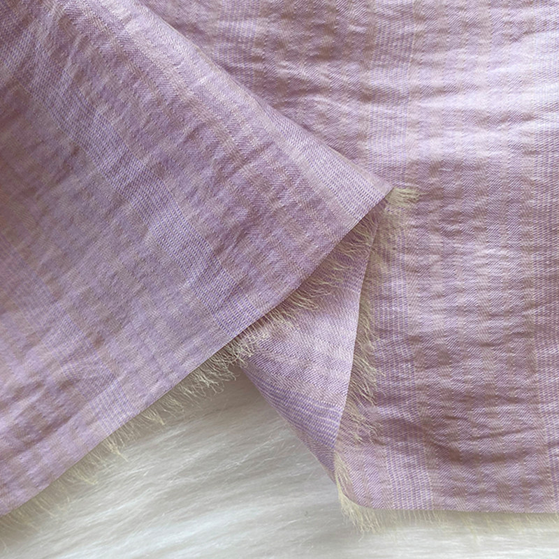 真丝旗袍衬衫汉服面料亚麻混纺条纹纹丝竖条海绵垫