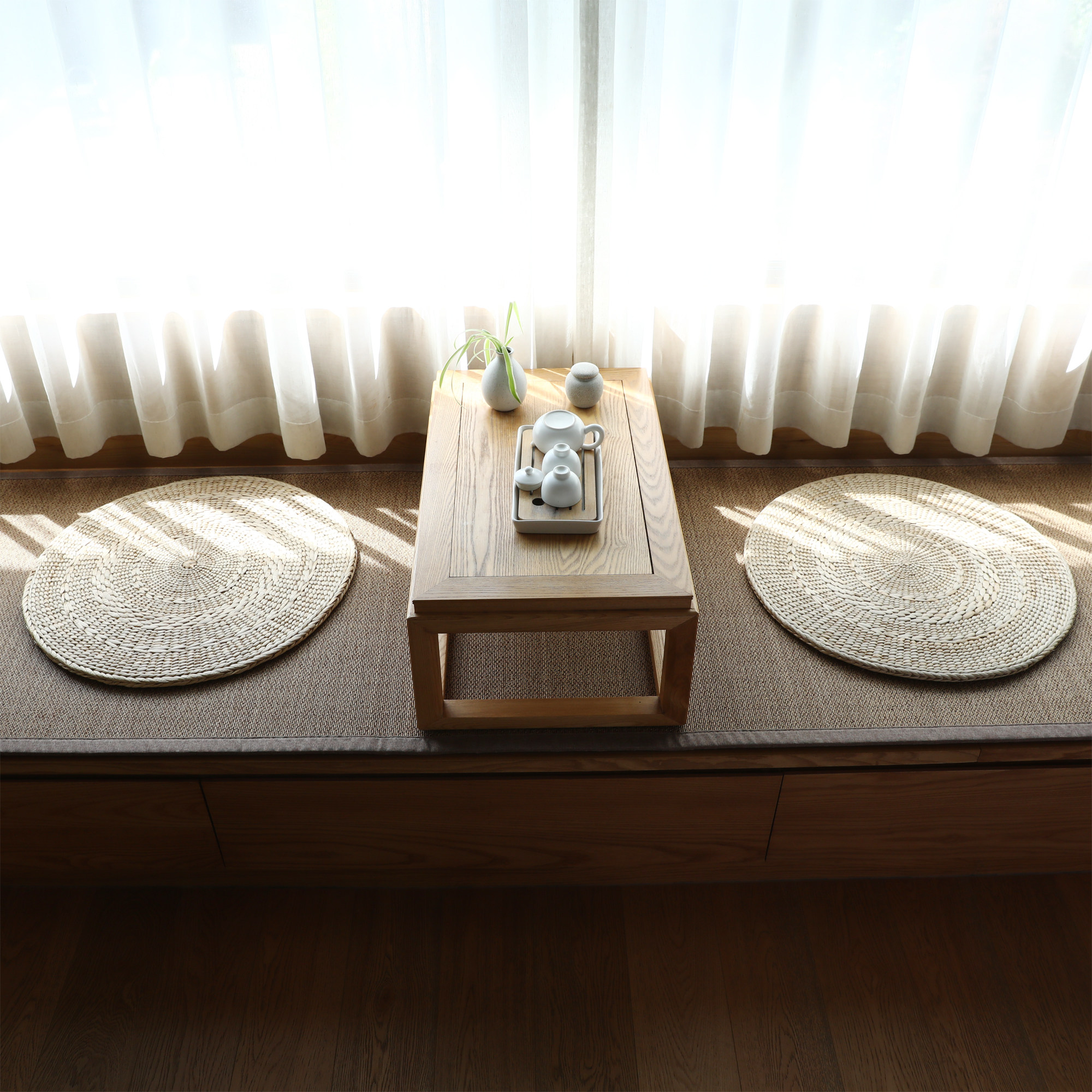 飘窗蒲团坐垫榻榻米坐墩藤编草编草墩打坐坐禅蒲团