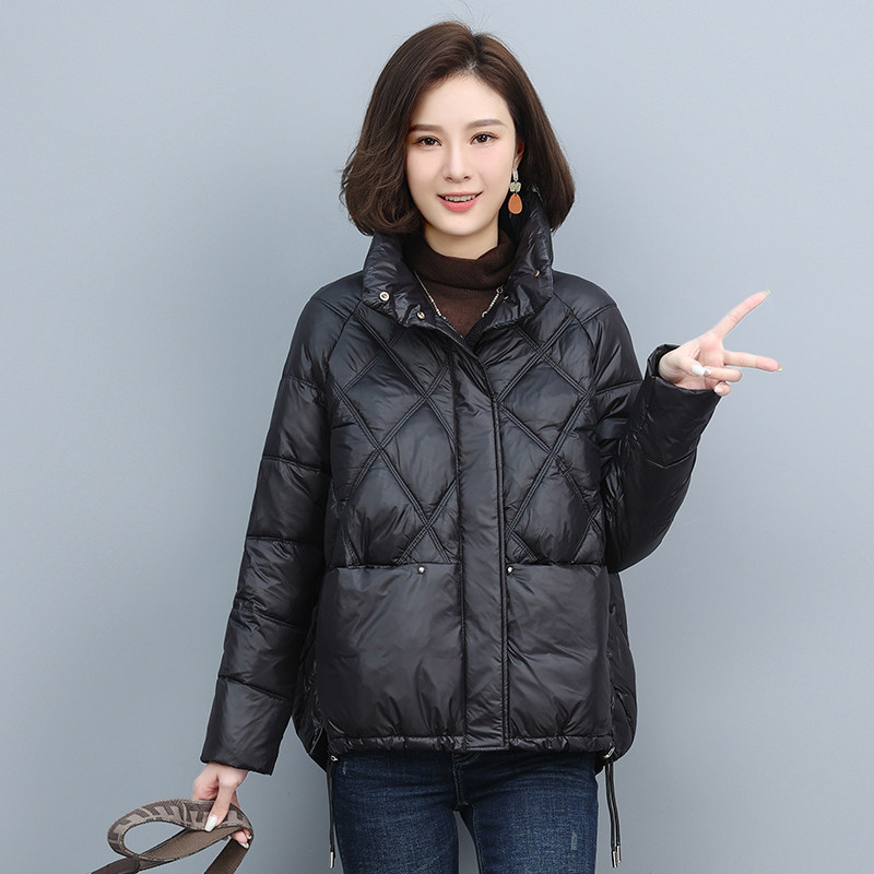 轻薄菱格羽绒棉服女2021冬季新款棉衣宽松短款小个子女士棉袄外套