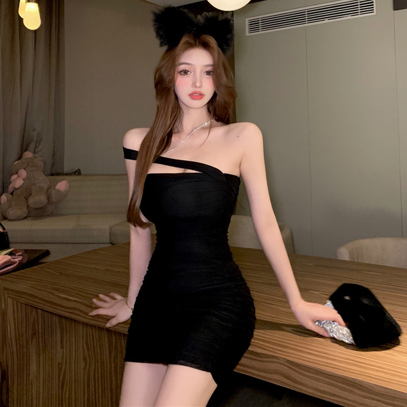 紧身包臀裙修身裙子露背性感低胸网纱抹胸吊带连衣裙