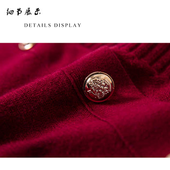 Spring and Autumn Round Neck Outerwear Vest Women's Side Open Button I-shaped Vest Loose Burgundy Sweater Pullover Waistcoat