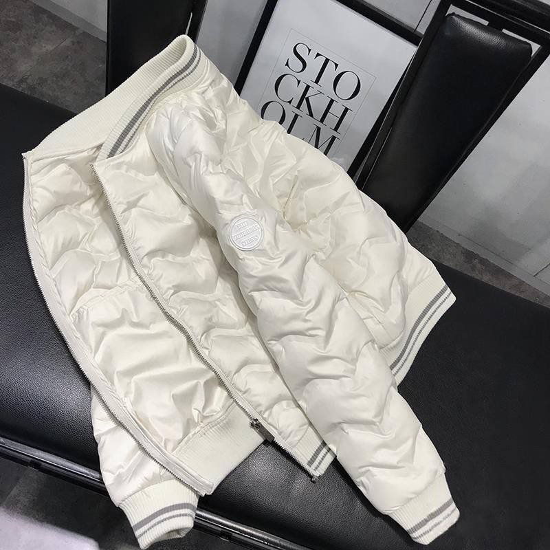 欧洲站冬装轻薄羽绒服女休闲棒球领保暖修身显瘦短款白鸭绒外套潮