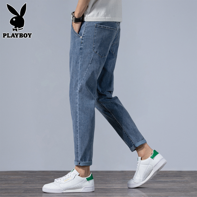 花花公子牛仔裤男士夏季新薄款休闲九分裤潮牌宽松小脚长裤子男裤