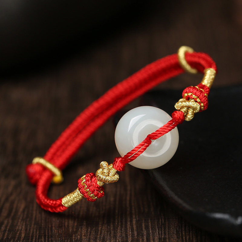 红绳平安扣和田玉手情侣本命牛年小宝宝闺蜜男款手链