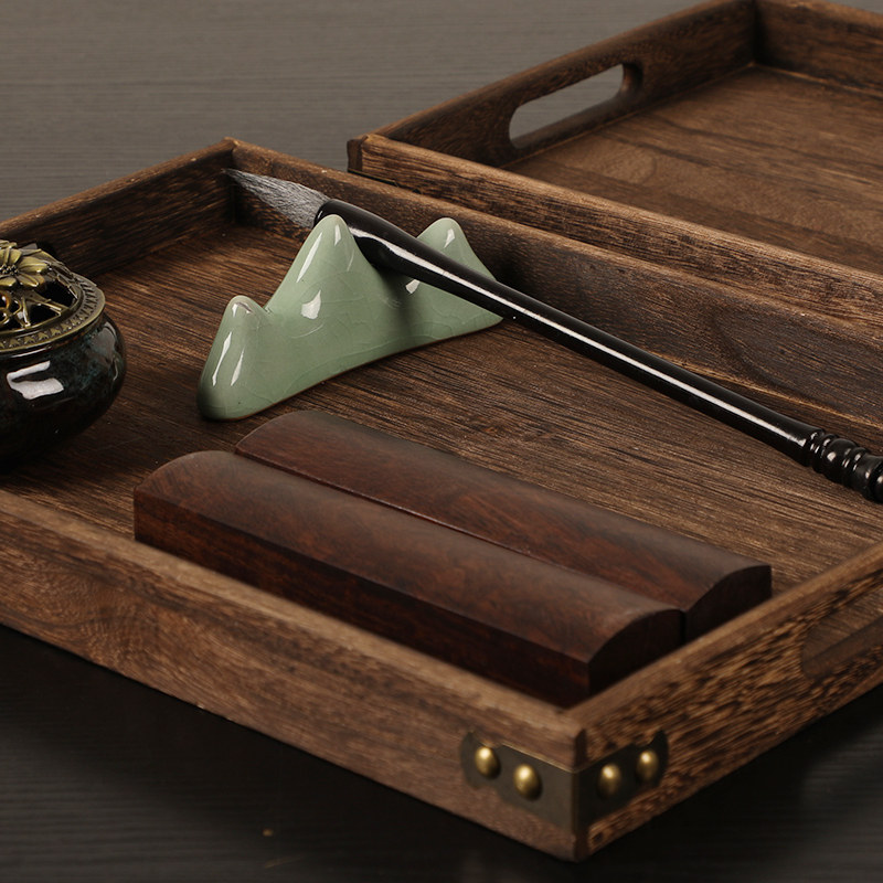 托盘曹一阁毛笔品木用品绘画书法置物盘字帖搁笔文房四宝