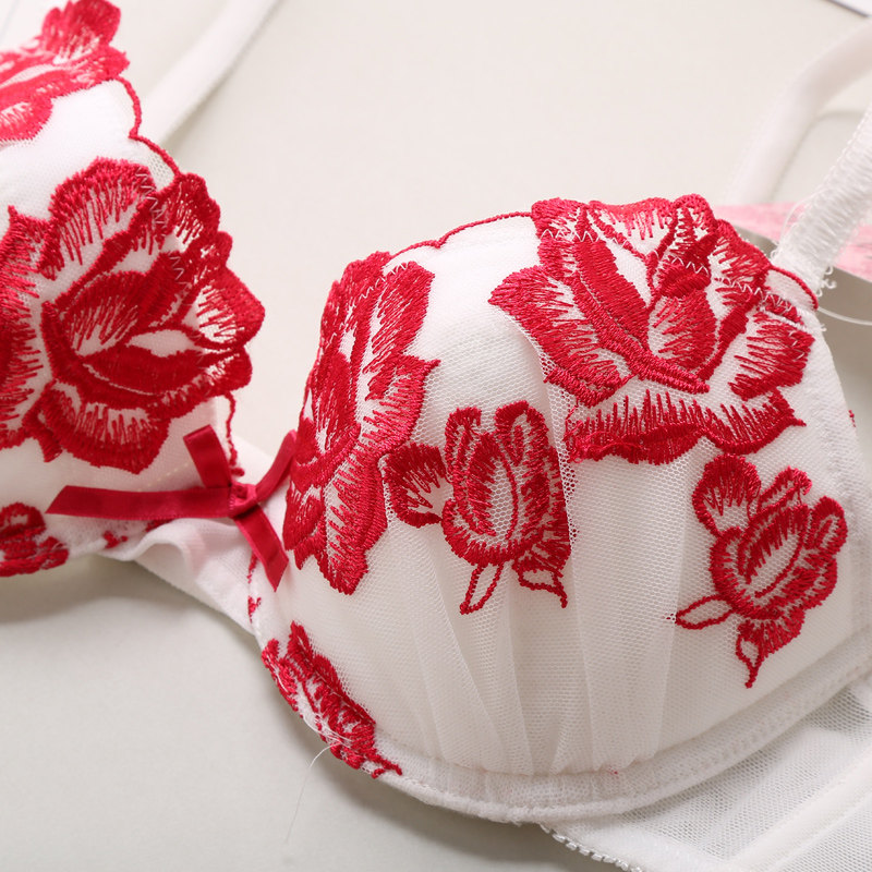 新款外贸出口日单蕾丝内衣刺绣花朵胸罩文胸套装