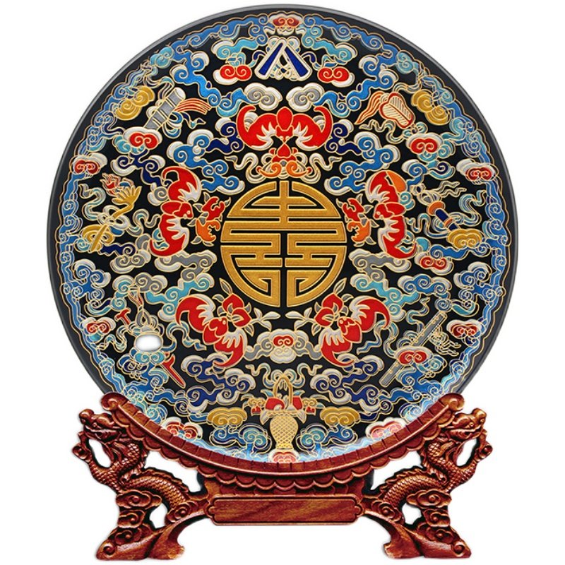 五福福临门线雕彩绘工艺品摆件中式家居装饰长辈生日摆件