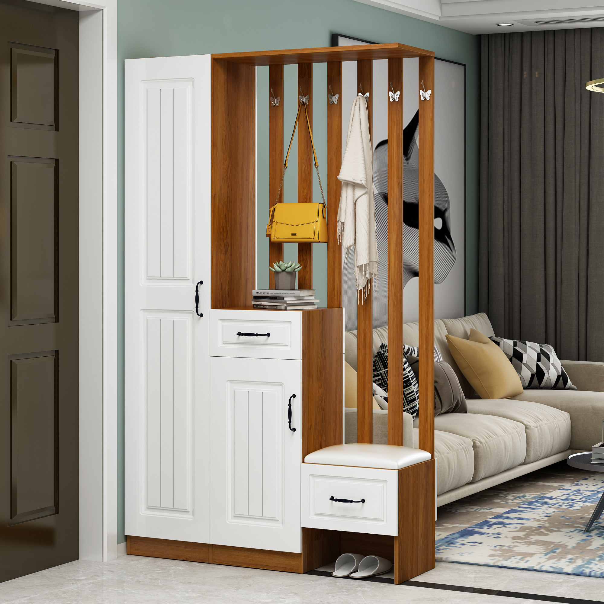 进门玄关柜入户鞋柜简约现代双面客厅隔断柜鞋凳挂衣架门厅衣帽柜