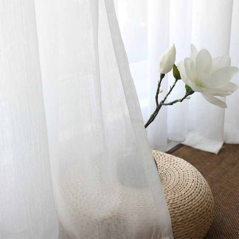 简约现代纯色雪花纱帘薄透明白色窗纱白纱成品定制客厅阳台飘窗帘