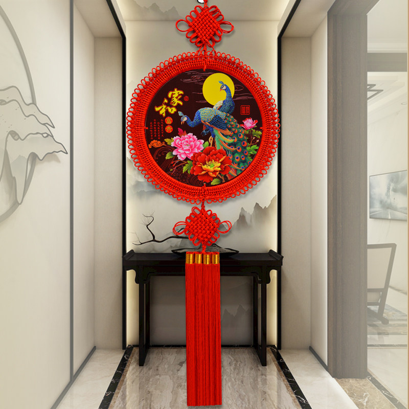 中国结挂件客厅大号高档圆形桃木福字乔迁玄关中国结
