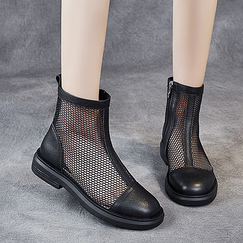 网面网纱孔眼腰带女高短靴凉鞋夏季镂空脚高洞洞鞋