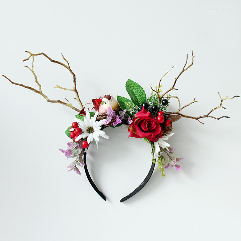 森女鹿角树枝枝发圣诞节超仙头箍配饰影楼写真发饰