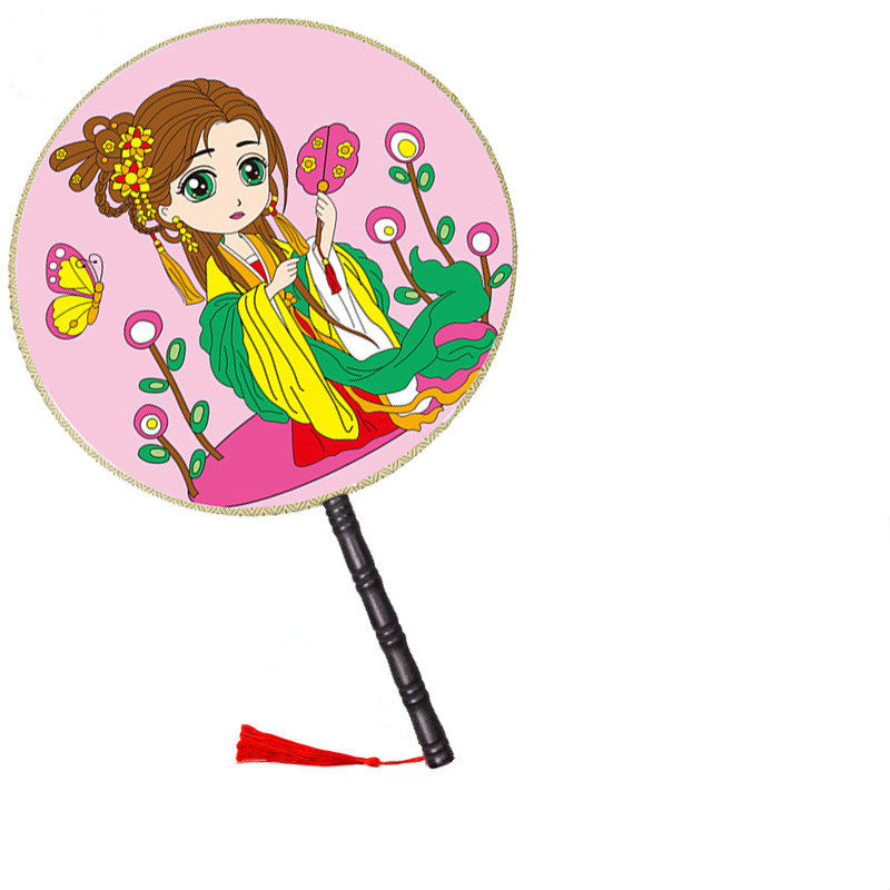 卡通古典美女涂鸦团扇幼儿园创意美术材料儿童扇子