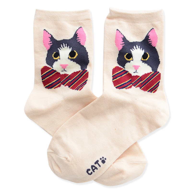 川上赞韩版纯棉学院风喵星人中筒袜可爱猫咪袜子女生夏季薄款短袜