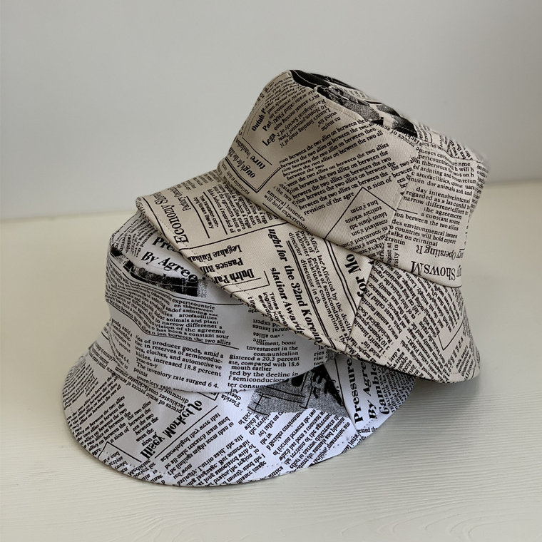韩版街头复古英文字母报纸涂鸦平顶盆帽渔夫帽子