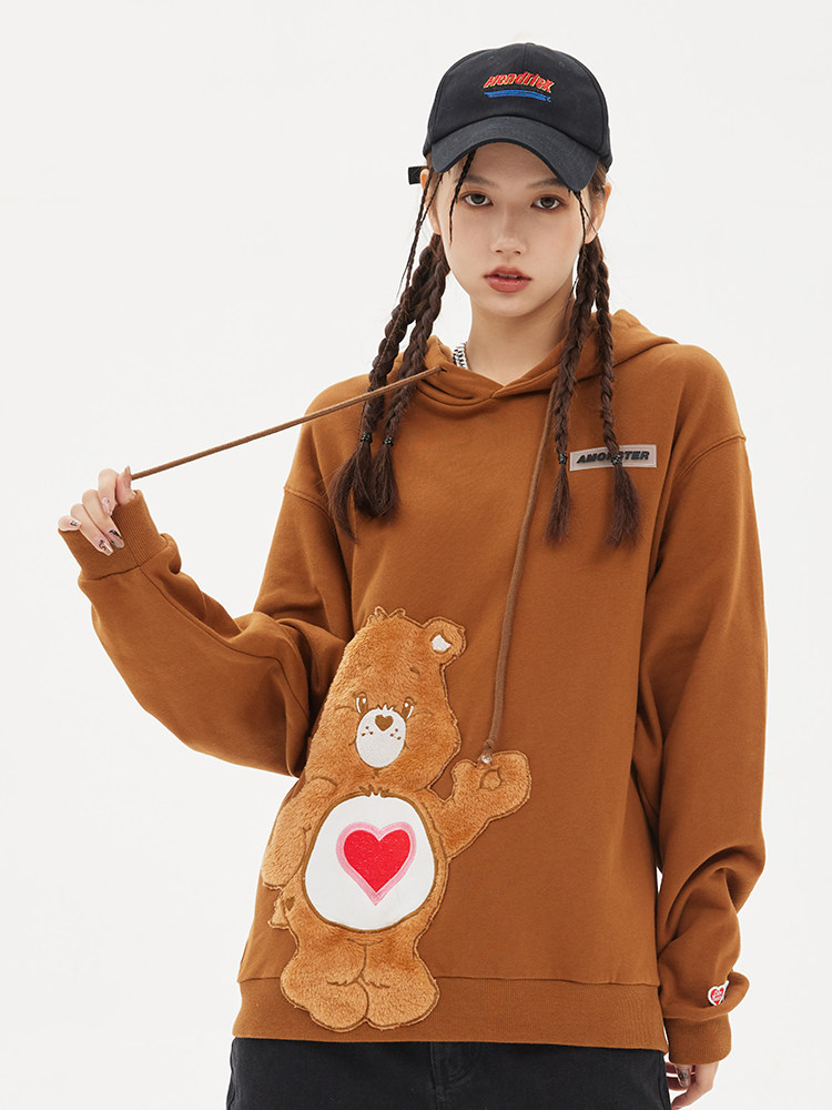 amonstercarebears爱心小熊联名贴布五色基础连帽卫衣情侣卫衣