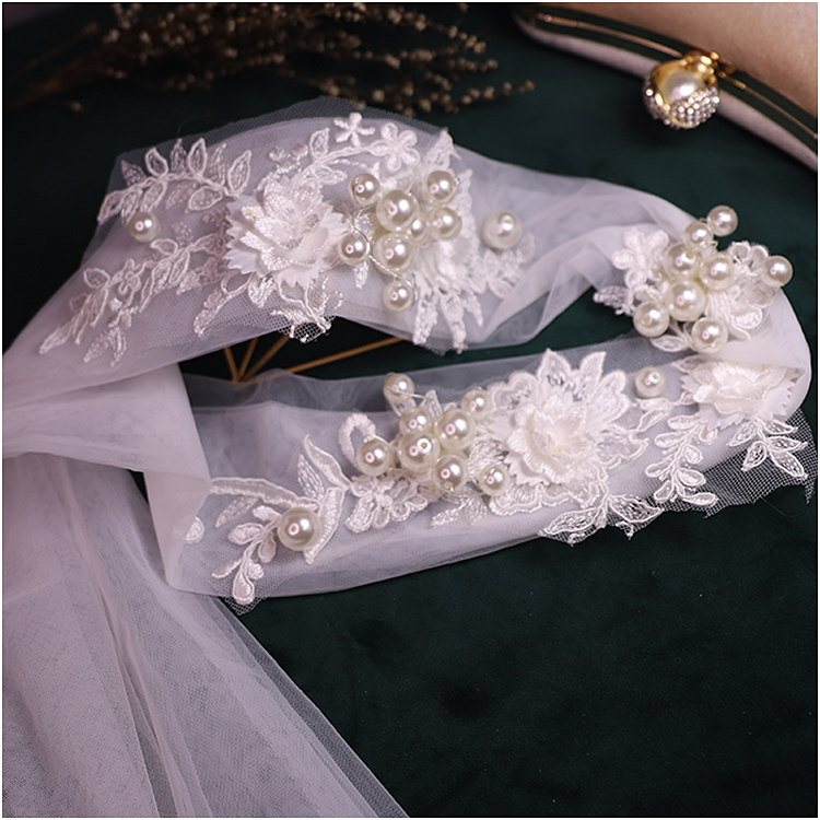 西式复古新娘蕾丝发带手工刺绣珍珠花朵结婚发饰