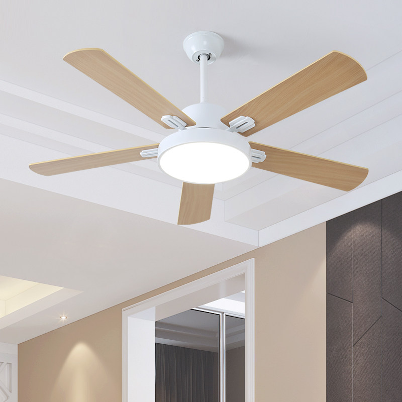 北欧电风扇灯简约现代日式实木饭厅餐桌灯具客厅餐厅卧室吊扇灯