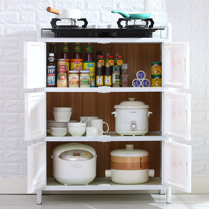 厨房置物架收纳落地碗柜铝合金出租房储物柜子家用厨房置物架