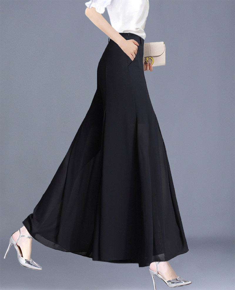 夏季新款冰丝雪纺阔腿女高腰长裤垂感裙裤长款休闲裤