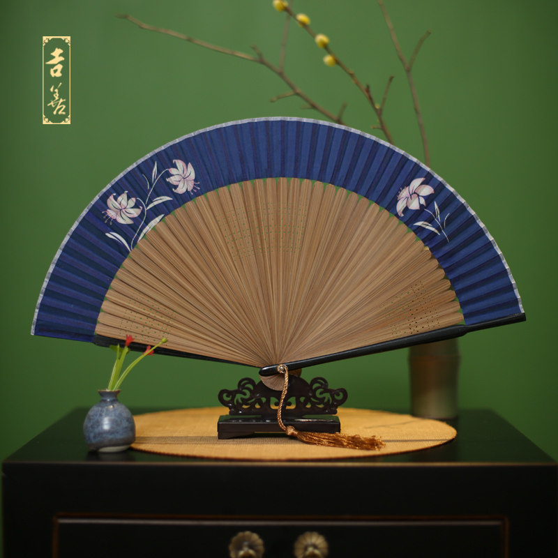 吉善扇子6寸折扇女扇漆边排礼品杭州丝绸女式扇子